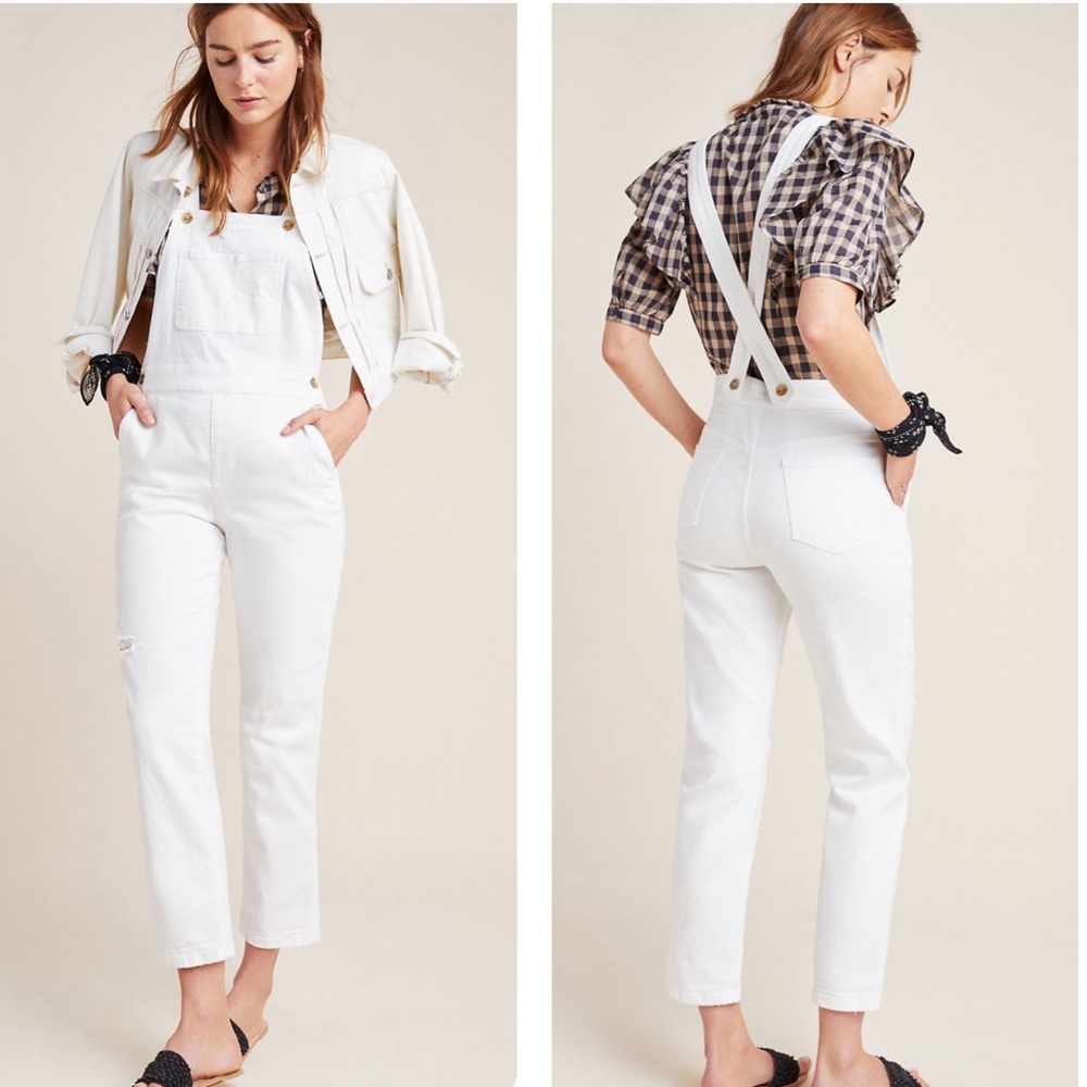 Anthropologie Pilcro White Denim Overalls